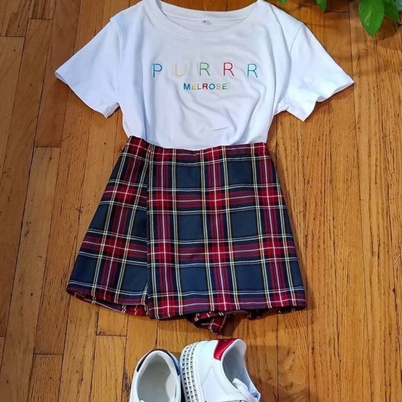 Purrr Melrose Pants - Purrr Melrose navy blue plaid skort